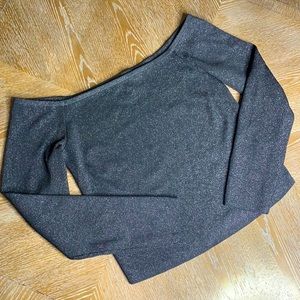 SCRIPTED Black Shimmer Off-the-Shoulders Top L
